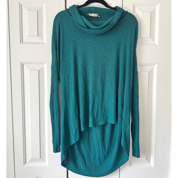 Anthropologie Tops - Anthropologie Teal Ribbed Knit Cowl Neck Tunic Top Green Oversized Size M